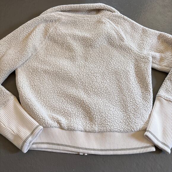 Athleta Tugga Ivory White Sherpa Fleece Full Zip Cropped Jacket XXS - Picture 3 of 7
